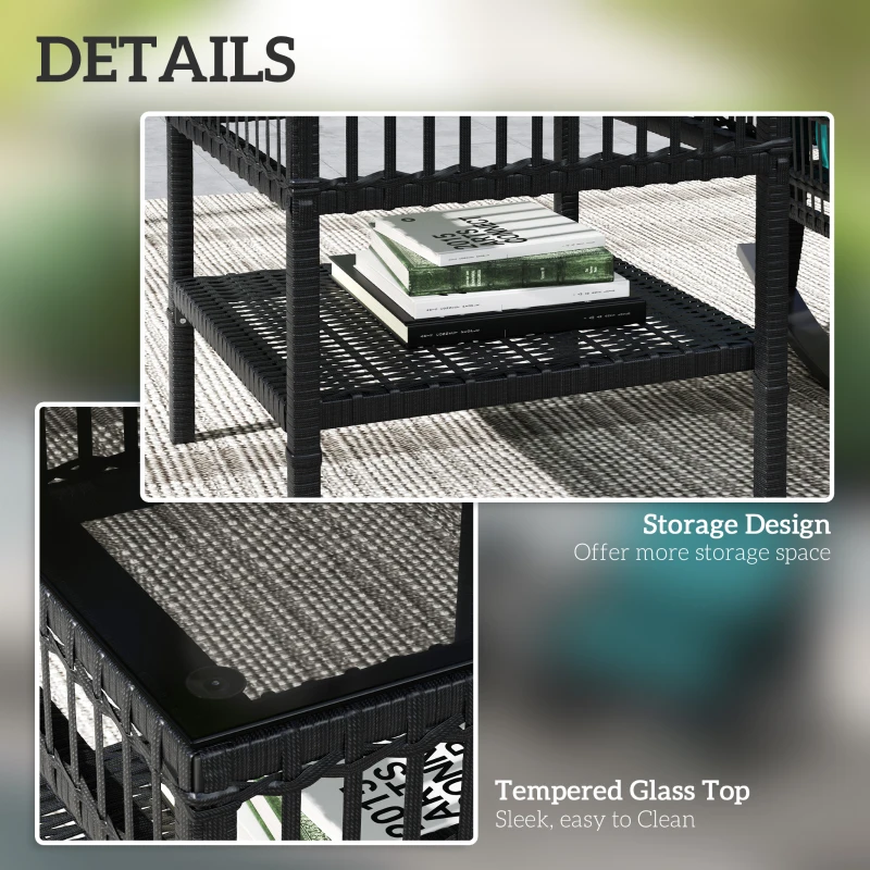 Outsunny 3 Piece Outdoor PE Rattan Rocker Chair Set, Rocking Chair with Tempered Glass Table Top, Turquoise Green