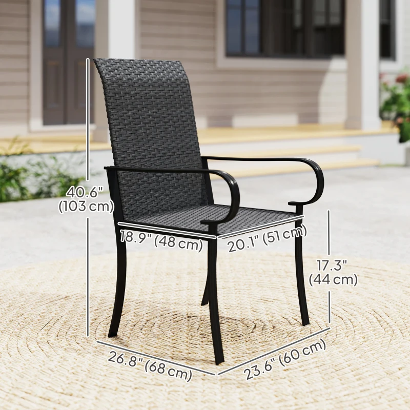 Outsunny 4 Piece PE Rattan Patio Dining Chairs with Steel Frame,  for Garden, Backyard, Pool Side, Porch, Black