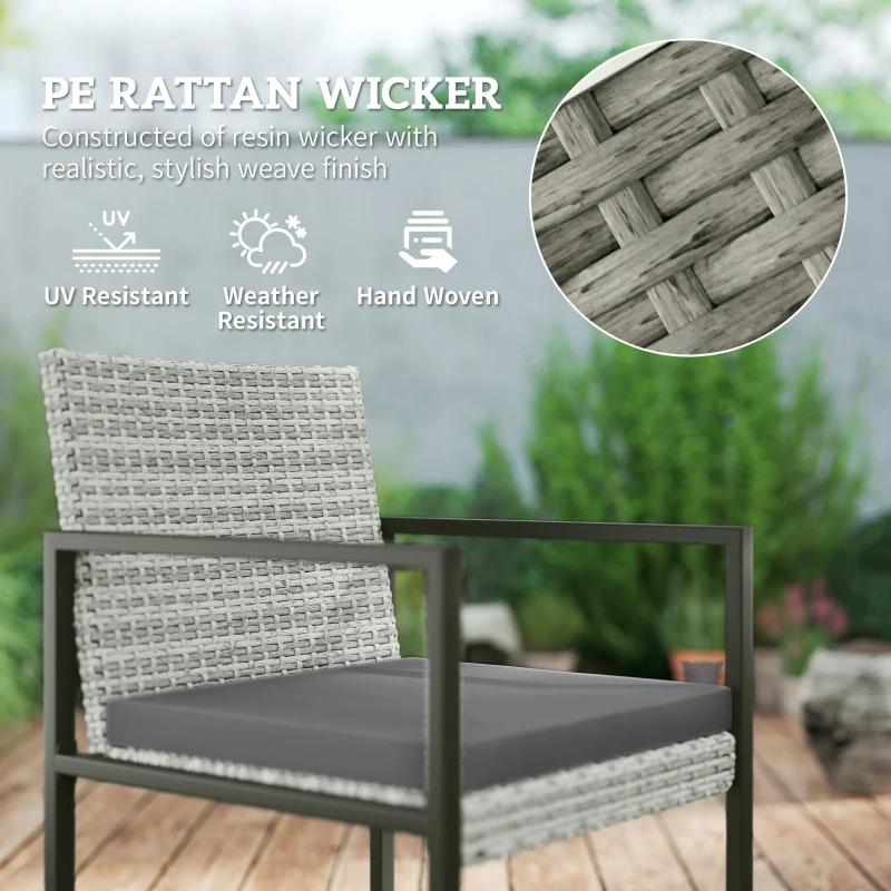 Outsunny 9 Pieces Wicker Patio Dining Set with 4 Armchairs, 4 Stools, Tempered Glass Top, Removable Cushions, Light Grey