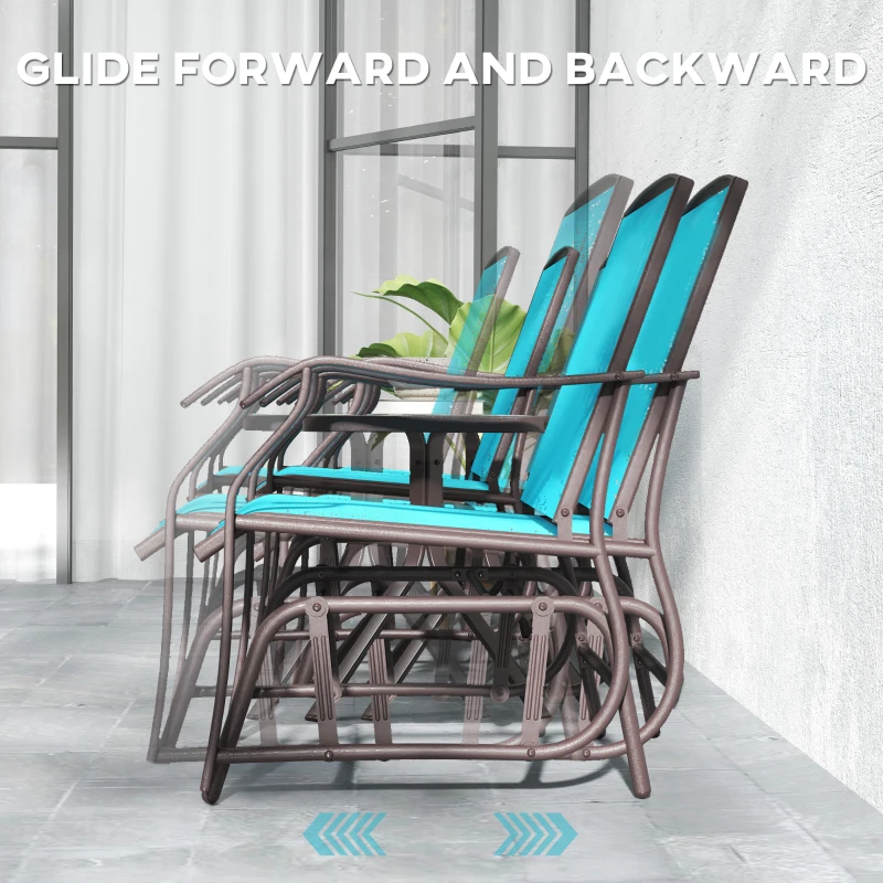 Outsunny 3 Piece Patio Glider Set Outdoor Gliders with Breathable Mesh Seat, Glass Top Table for Garden, Yard, Blue