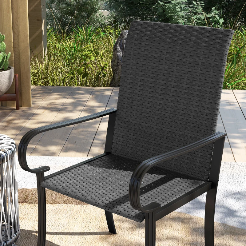 Outsunny 4 Piece PE Rattan Patio Dining Chairs with Steel Frame,  for Garden, Backyard, Pool Side, Porch, Black
