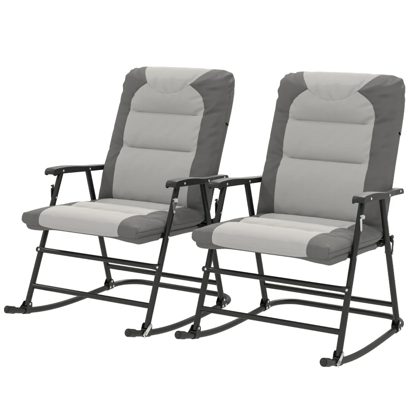 Outsunny Folding Rocking Chair Set of 2 Padded Rockers with Armrest, Light Grey
