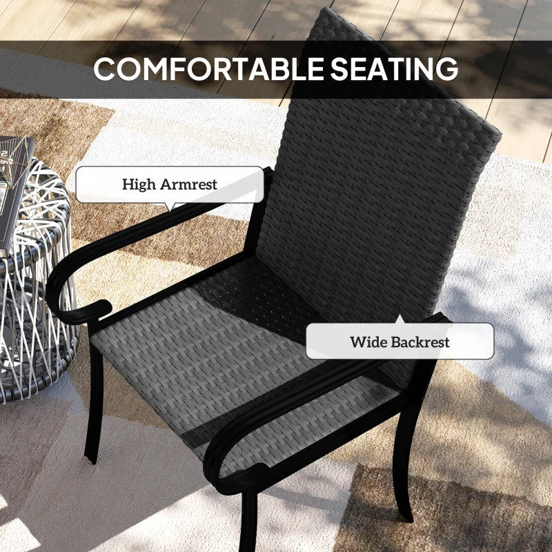 Outsunny 4 Piece PE Rattan Patio Dining Chairs with Steel Frame,  for Garden, Backyard, Pool Side, Porch, Black