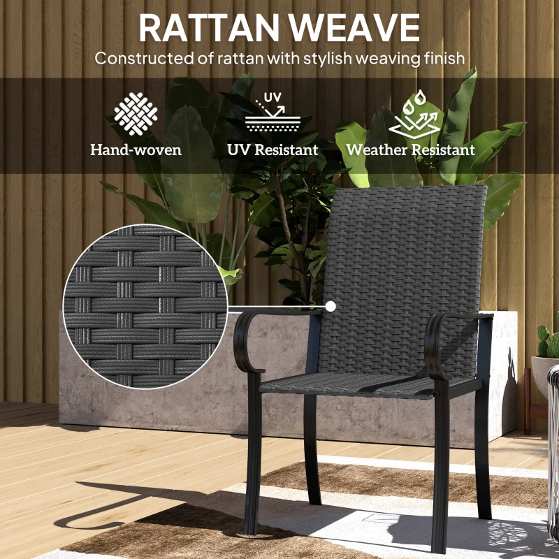 Outsunny 4 Piece PE Rattan Patio Dining Chairs with Steel Frame,  for Garden, Backyard, Pool Side, Porch, Black