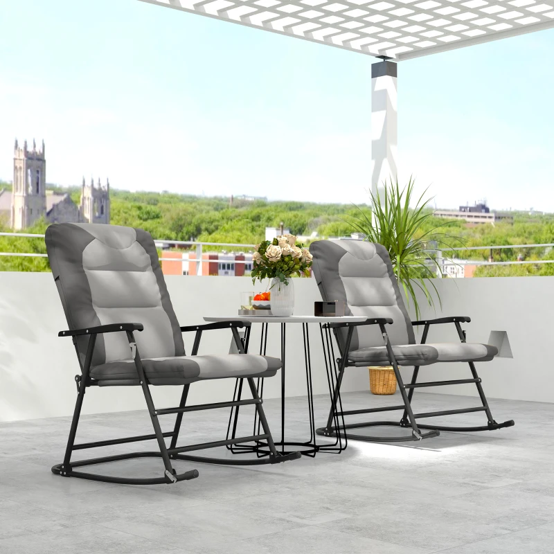 Outsunny Folding Rocking Chair Set of 2 Padded Rockers with Armrest, Light Grey