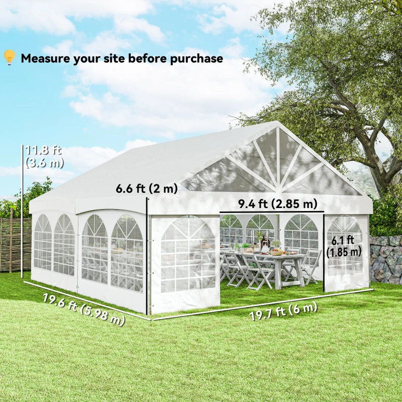 Outsunny 20' x 20' Heavy Duty Party Tent, Galvanized Outdoor Canopy Event Tent with Removable Window Sidewalls and Carry Bags