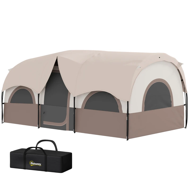 Outsunny 4-6 Person Camping Tent, 3 Room Cabin Tent, 3000mm Waterproof and UPF30+ with Sewn in Groundsheet and Carry Bag, Khaki