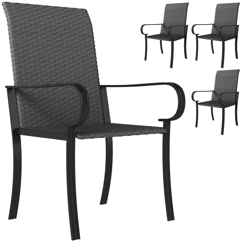 Outsunny 4 Piece PE Rattan Patio Dining Chairs with Steel Frame,  for Garden, Backyard, Pool Side, Porch, Black