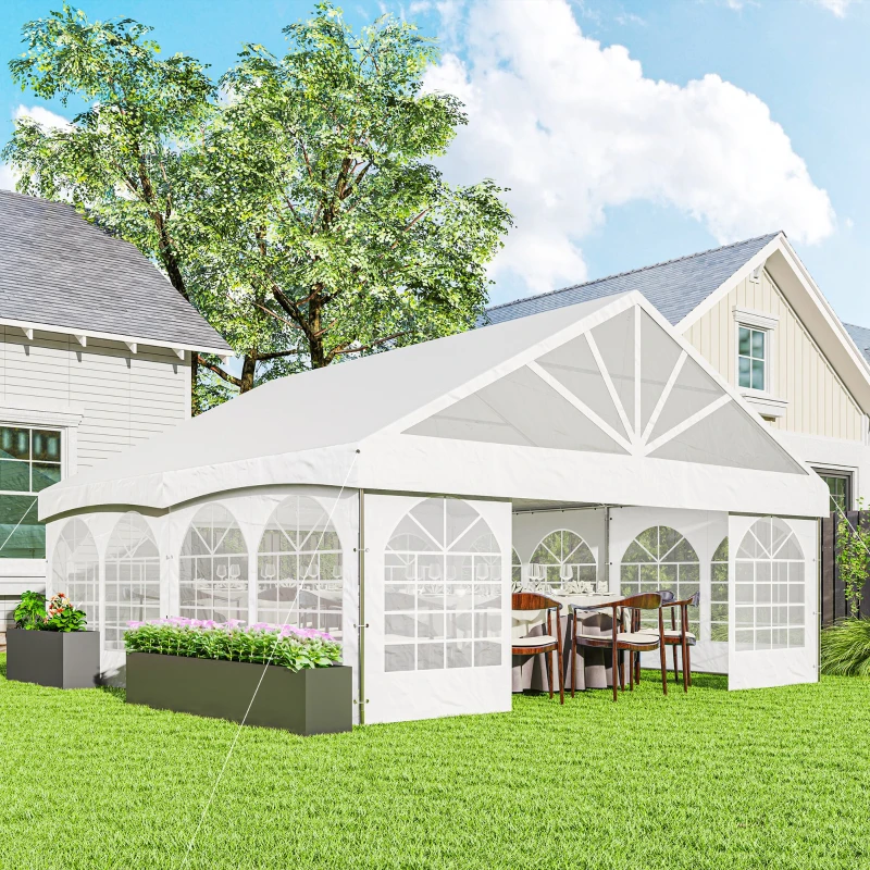 Outsunny 20' x 20' Heavy Duty Party Tent, Galvanized Outdoor Canopy Event Tent with Removable Window Sidewalls and Carry Bags