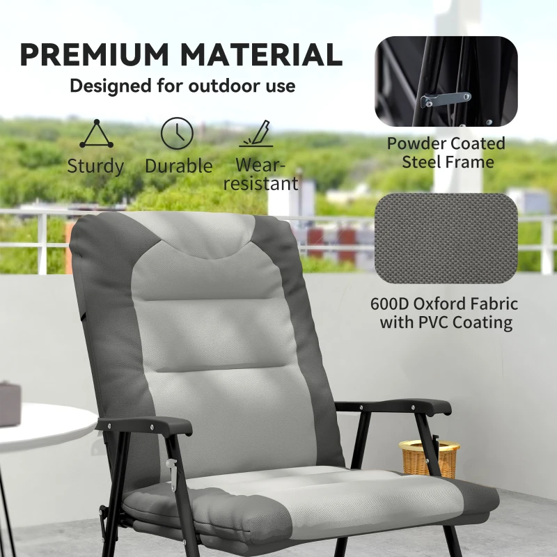 Outsunny Folding Rocking Chair Set of 2 Padded Rockers with Armrest, Light Grey