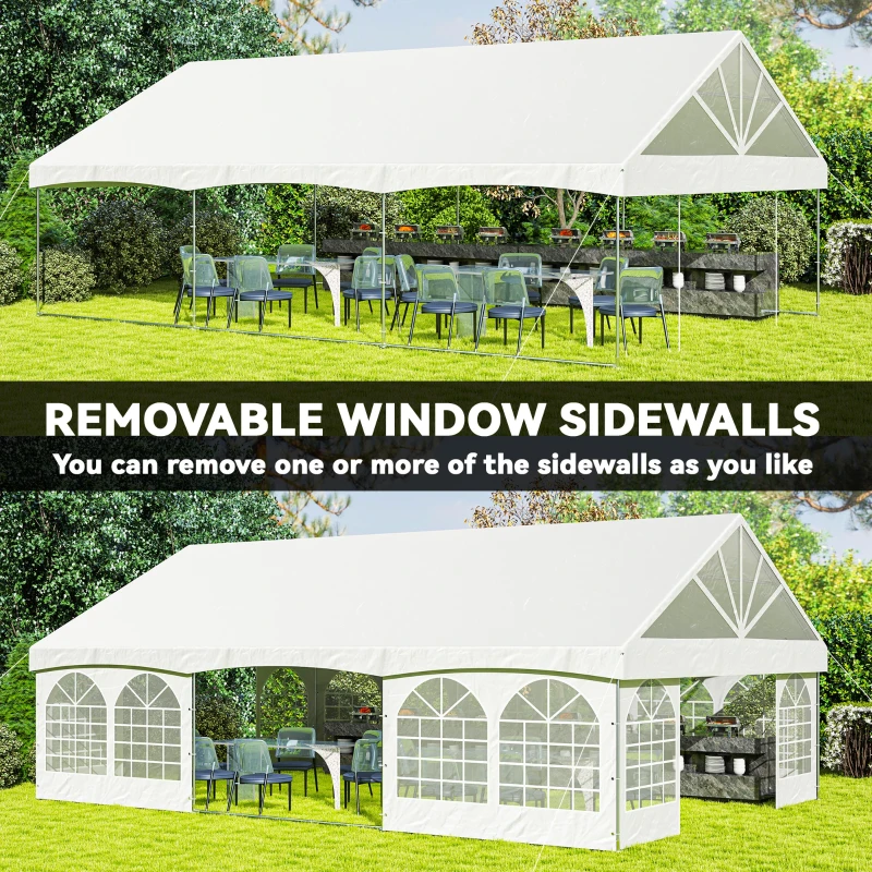 Outsunny 20' x 30' Heavy Duty Party Tent, Galvanized Outdoor Canopy Event Tent with Removable Window Sidewalls and Carry Bags