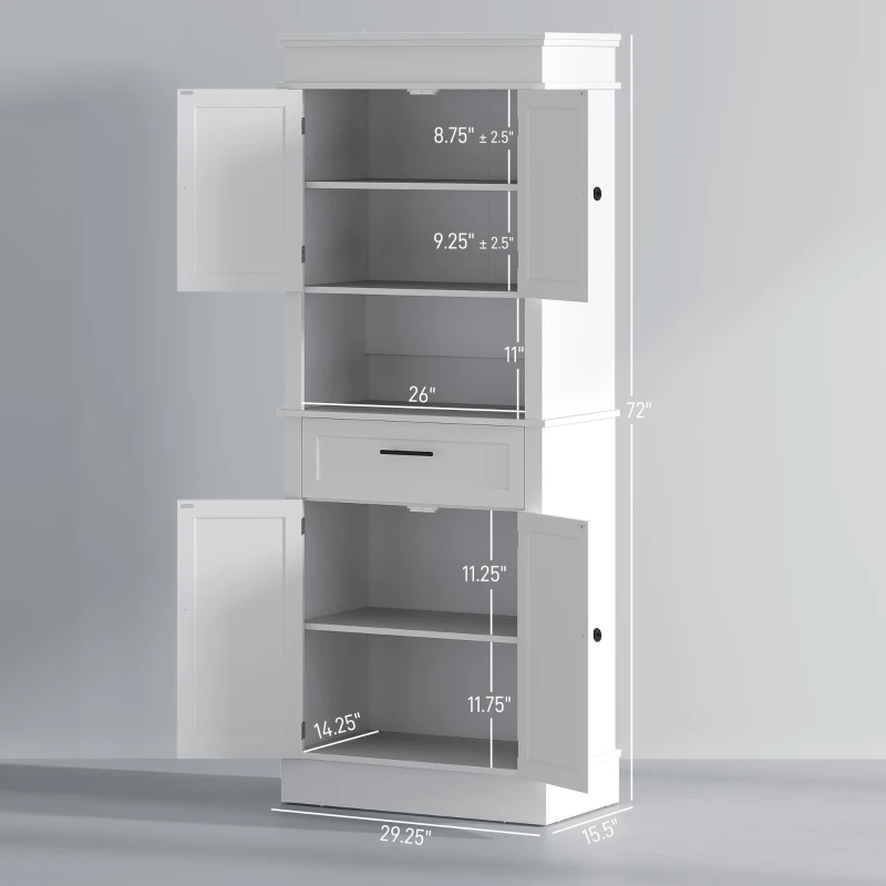 HOMCOM Kitchen Hutch Cabinet with Countertop, Kitchen Pantry Storage Cabinet with Wide Drawer, Buffet Hutch, White