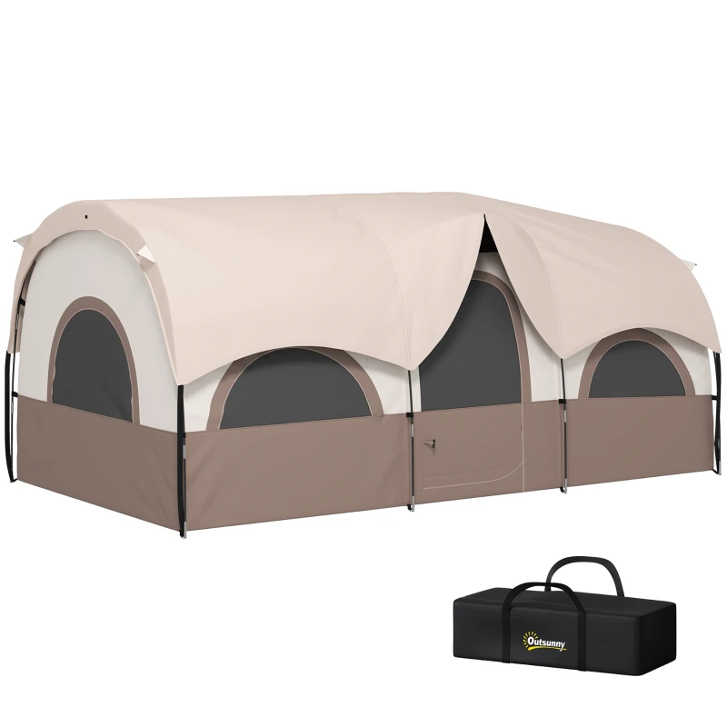 Outsunny 4-6 Person Camping Tent, 3 Room Cabin Tent, 3000mm Waterproof and UPF30+ with Sewn in Groundsheet and Carry Bag, Khaki