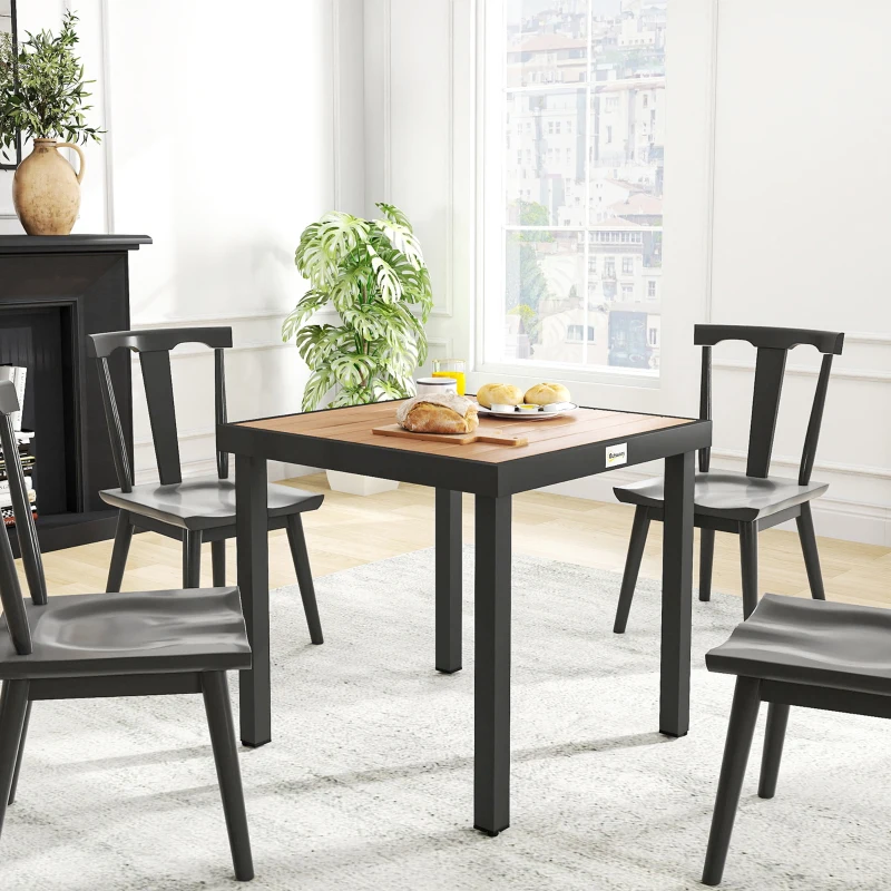 Outsunny Patio Dining Table for 4, Square Aluminum Outdoor Table for Garden Lawn Backyard, Natural