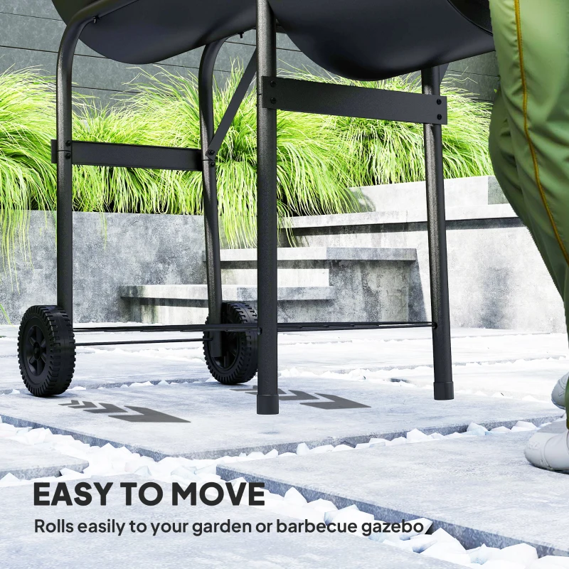 Outsunny Portable Outdoor Charcoal BBQ Grill with Offset Smoker, Barbecue Grill with Spacious Cooking Area, 2 Shelves, Thermometer, Wheels for Patio Backyard Party, Black