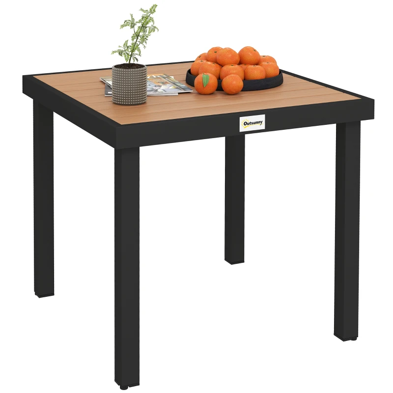 Outsunny Patio Dining Table for 4, Square Aluminum Outdoor Table for Garden Lawn Backyard, Natural