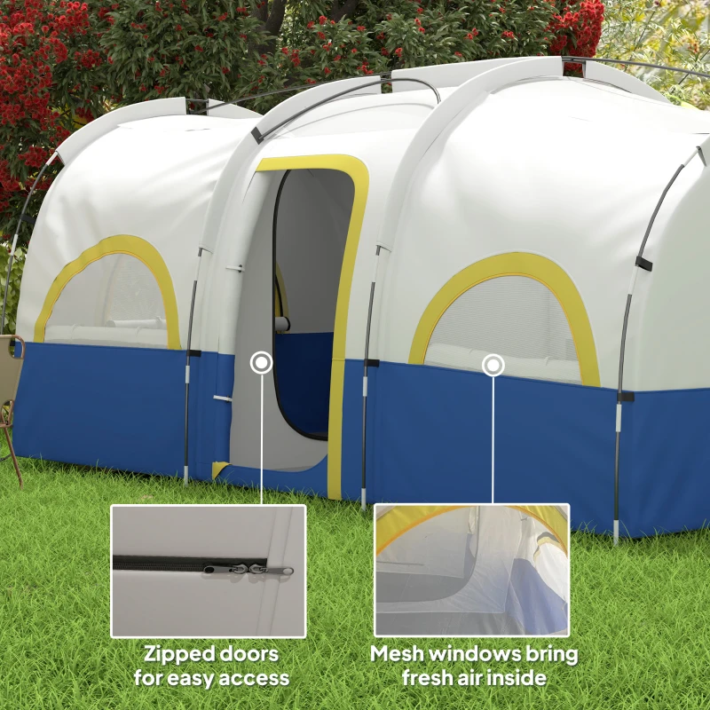 Outsunny 4-6 Person Camping Tent, 3 Room Cabin Tent, 3000mm Waterproof and UPF30+ with Sewn in Groundsheet and Carry Bag, Blue