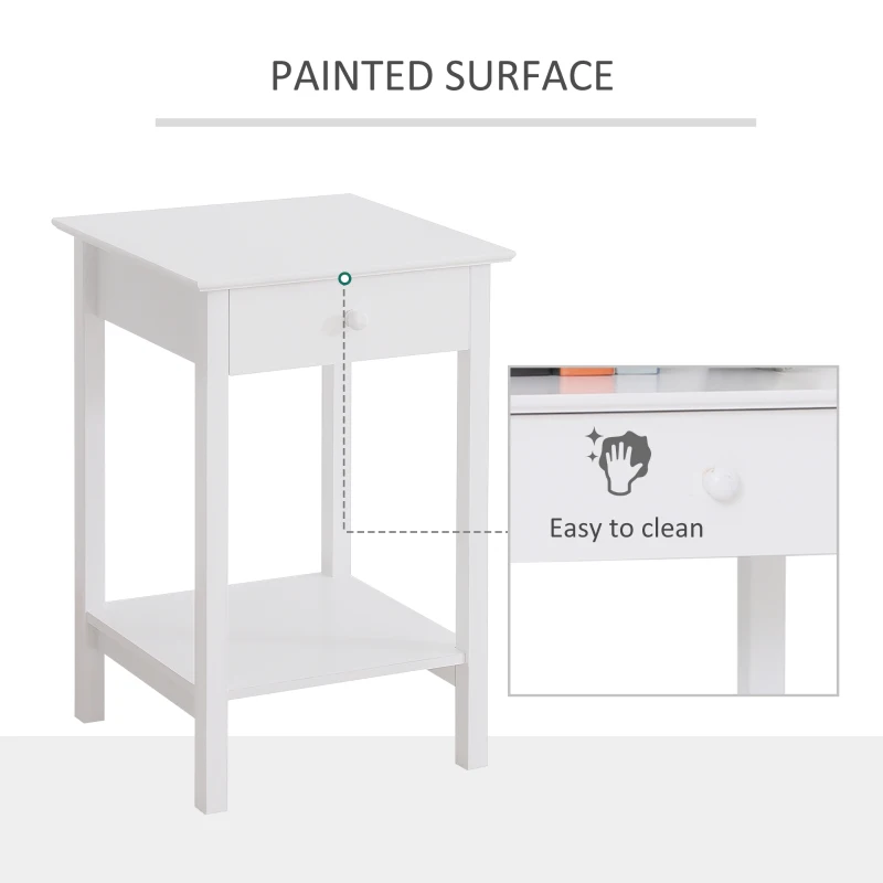 HOMCOM Multipurpose Bedside Table Night Stand W/ Drawer and Storage Shelf End Side Table Bedroom White