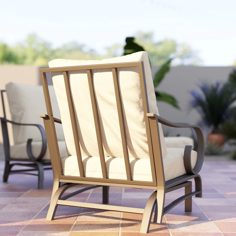 Outsunny 5 Piece Backyard Patio Furniture Set, Outdoor Furniture Set with 2 Rocking Chairs, 3-Seat Sofa, and 2 Ottomans, Beige