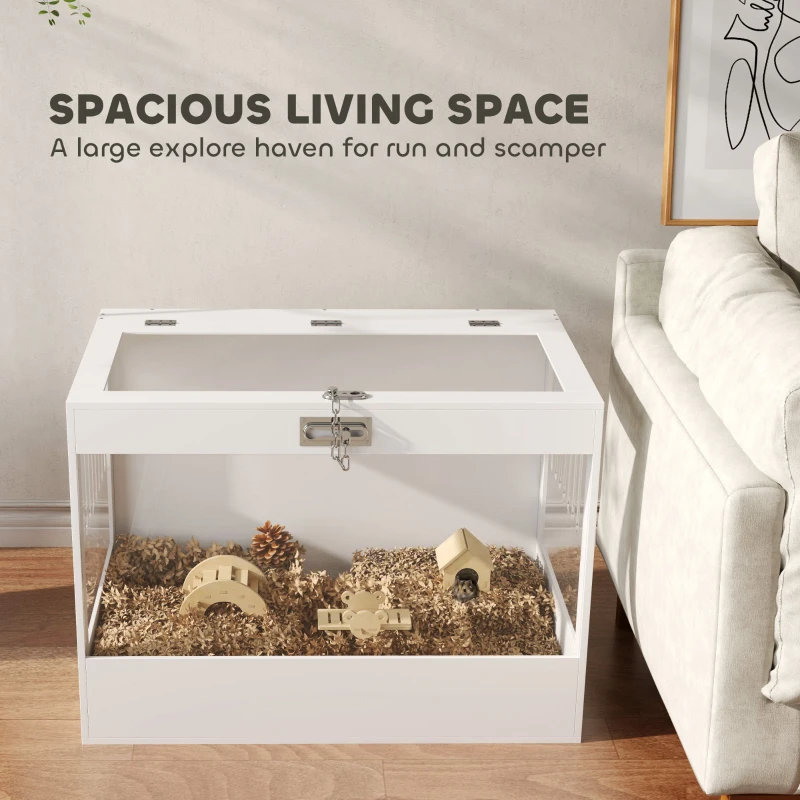 PawHut 31.5"L Hamster Cage with Openable Top, Hut, Seesaw, Ladder for Dwarf Hamster, Gerbil, White