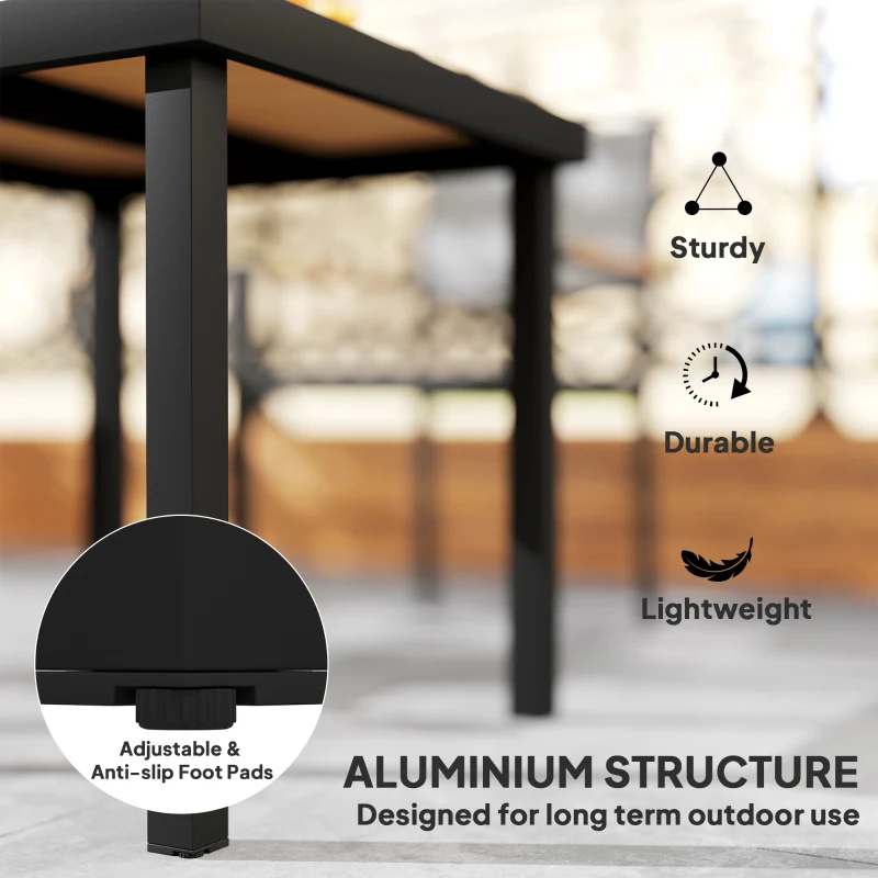 Outsunny Patio Dining Table for 4, Square Aluminum Outdoor Table for Garden Lawn Backyard, Natural