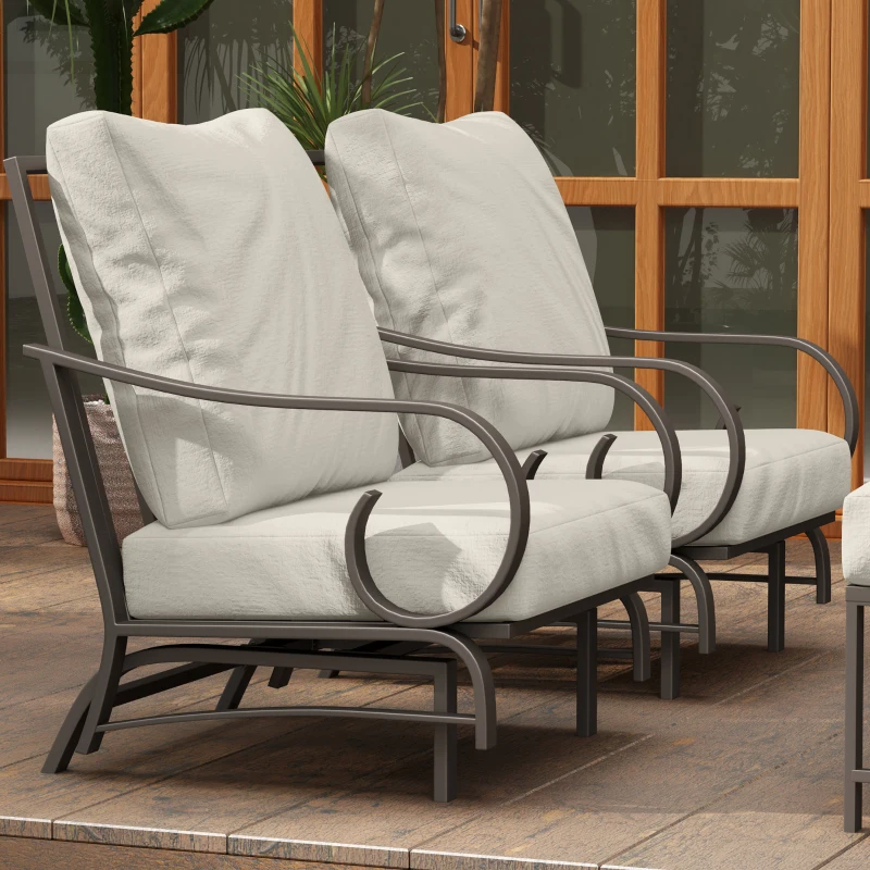 Outsunny 5 Piece Backyard Patio Furniture Set, Outdoor Furniture Set with 2 Rocking Chairs, 3-Seat Sofa, and 2 Ottomans, Beige