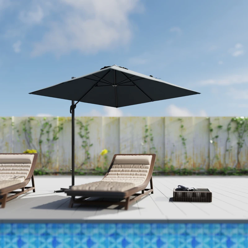 Outsunny 8 FT Aluminium Cantilever Patio Umbrella with 360° Rotation, Cross Base, Crank and Tilt for Garden, Patio, Dark Grey