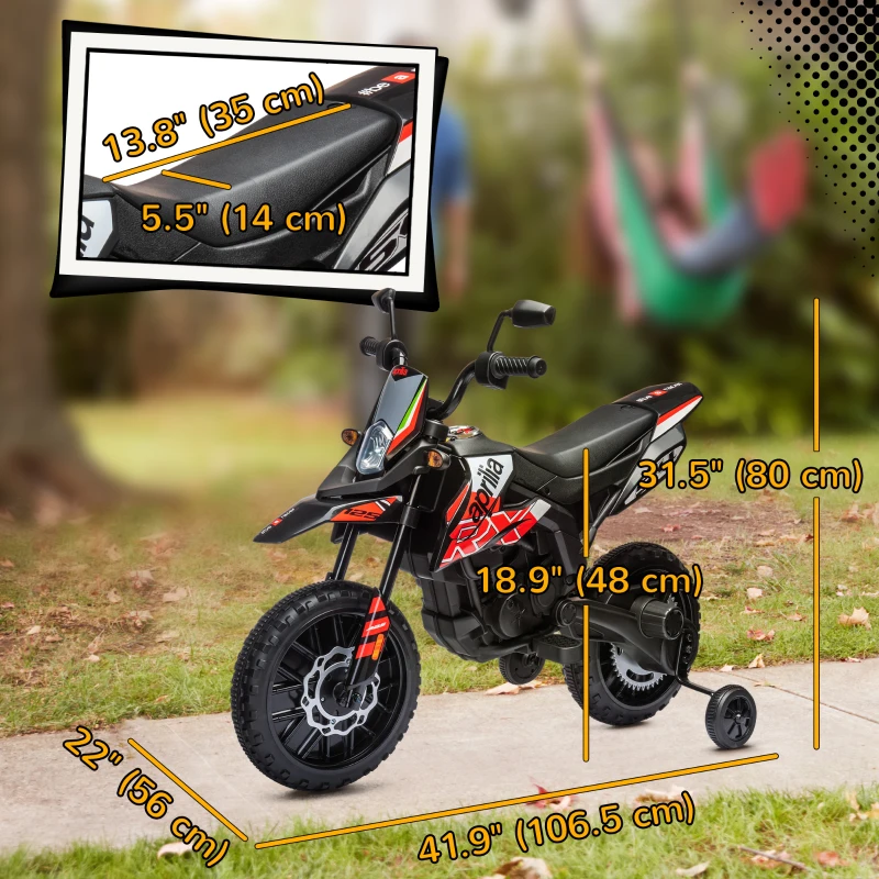 Qaba 12V Aprilia Licenced Kids Electric Motorcycle, Battery-Powered Dirt Bike with Training Wheels for Aged 3-8, Red