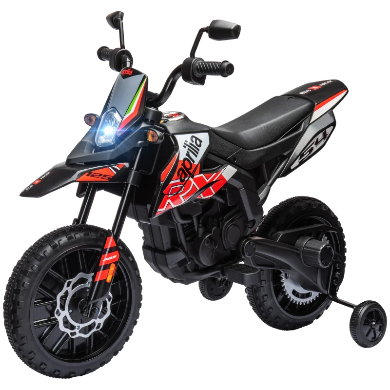 Qaba 12V Aprilia Licenced Kids Electric Motorcycle, Battery-Powered Dirt Bike with Training Wheels for Aged 3-8, Red