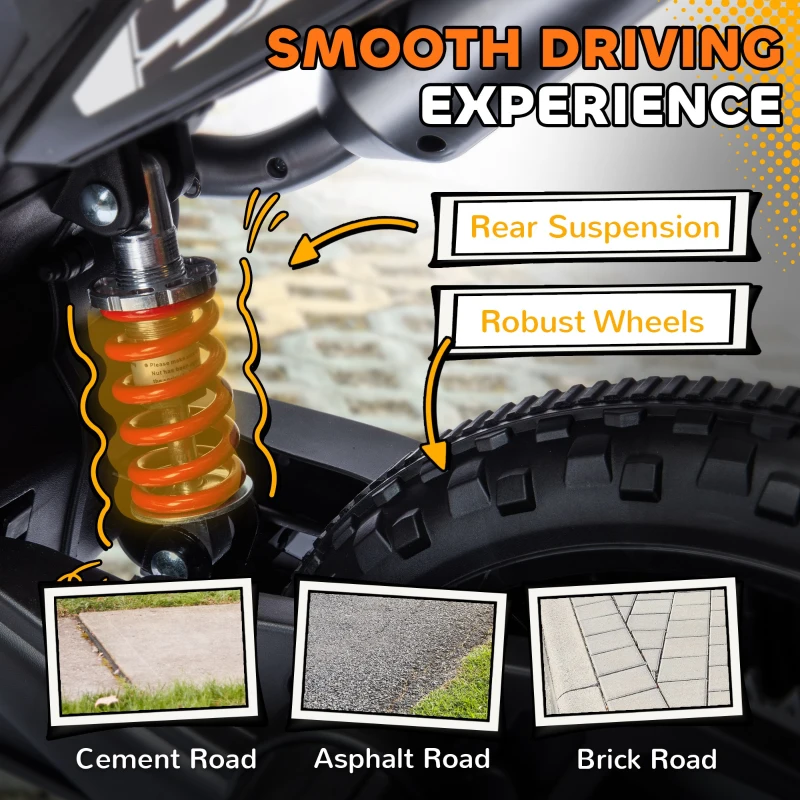 Qaba 12V Aprilia Licenced Kids Electric Motorcycle, Battery-Powered Dirt Bike with Training Wheels for Aged 3-8, Yellow