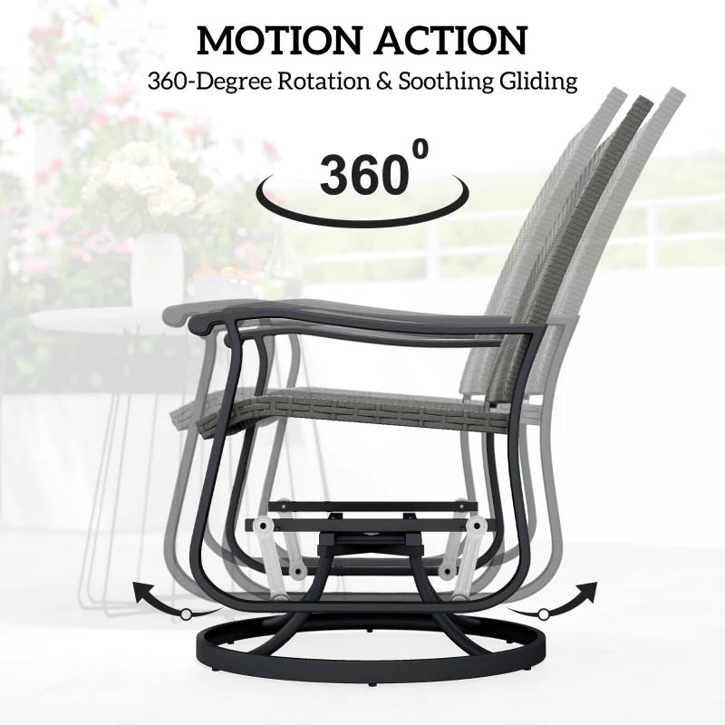 Outsunny Rattan Patio Glider, Wicker Outdoor Glider Swivel Chair with Steel Frame, High Back for Backyard Porch, Grey