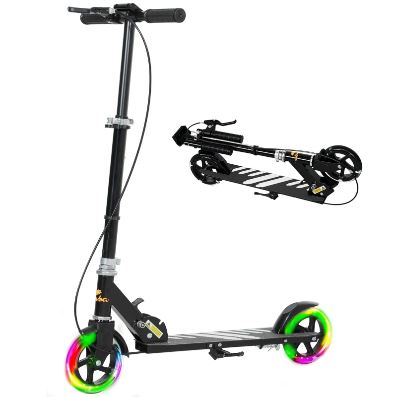 Qaba Scooter for Kids Ages 3-8 with Light Up Wheels, Adjustable Handlebar, Rear Brake & Handbrake for Girls and Boys, Black