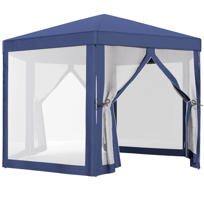 Outsunny 13' x 11' Hexagon Outdoor Party Tent Sun Shelter Canopy with Protective Mesh Screen Walls, Blue