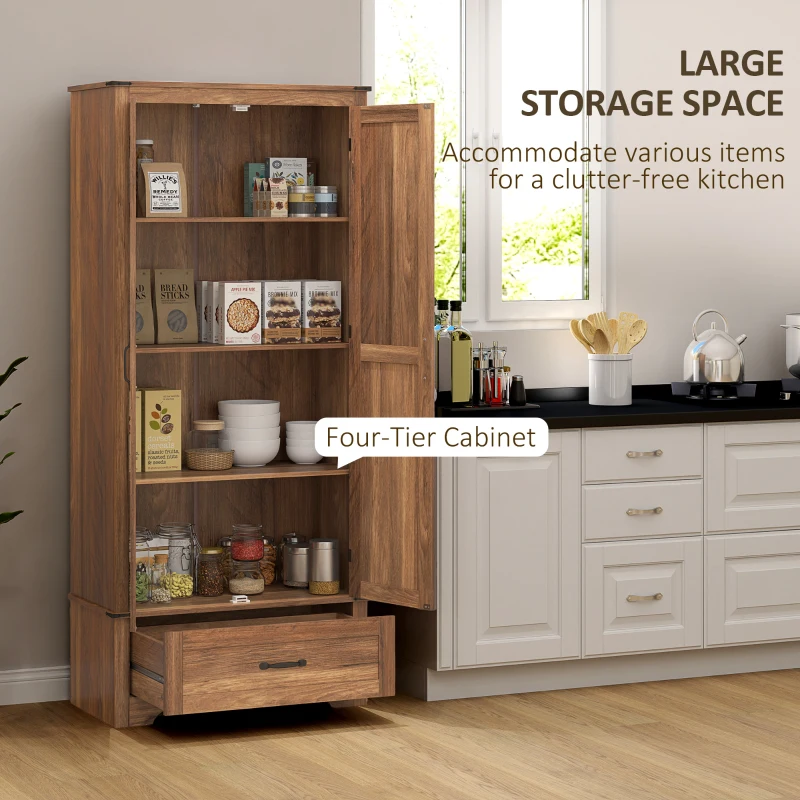 HOMCOM 72" Farmhouse Pantry Cabinet with Adjustable Shelves, Kitchen Pantry Cabinet with 2 Doors, Brown