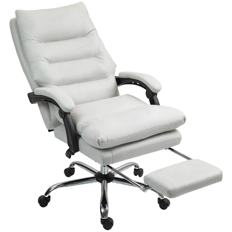 Vinsetto Microfibre Massage Office Chair, Heated Reclining Chair with Footrest, Double-tier Padding, Swivel Wheels, Light Gray