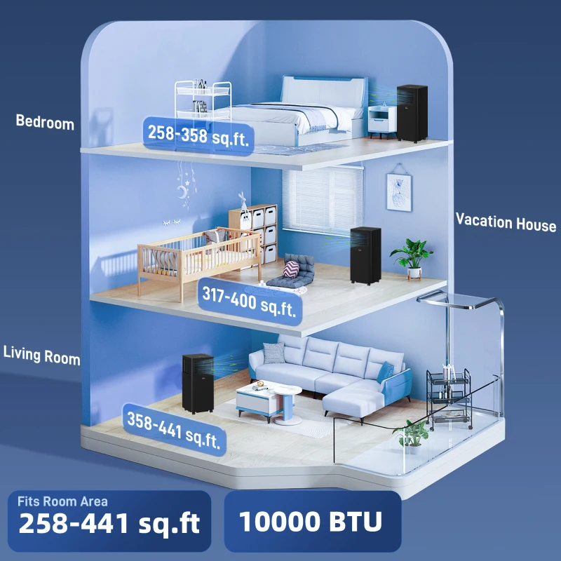 HOMCOM 10000 BTU Mobile Air Conditioner, 441 Sq. Ft., AC Unit with Dehumidifier, Sleep, 24H Timer On/Off, Window Kit, Black