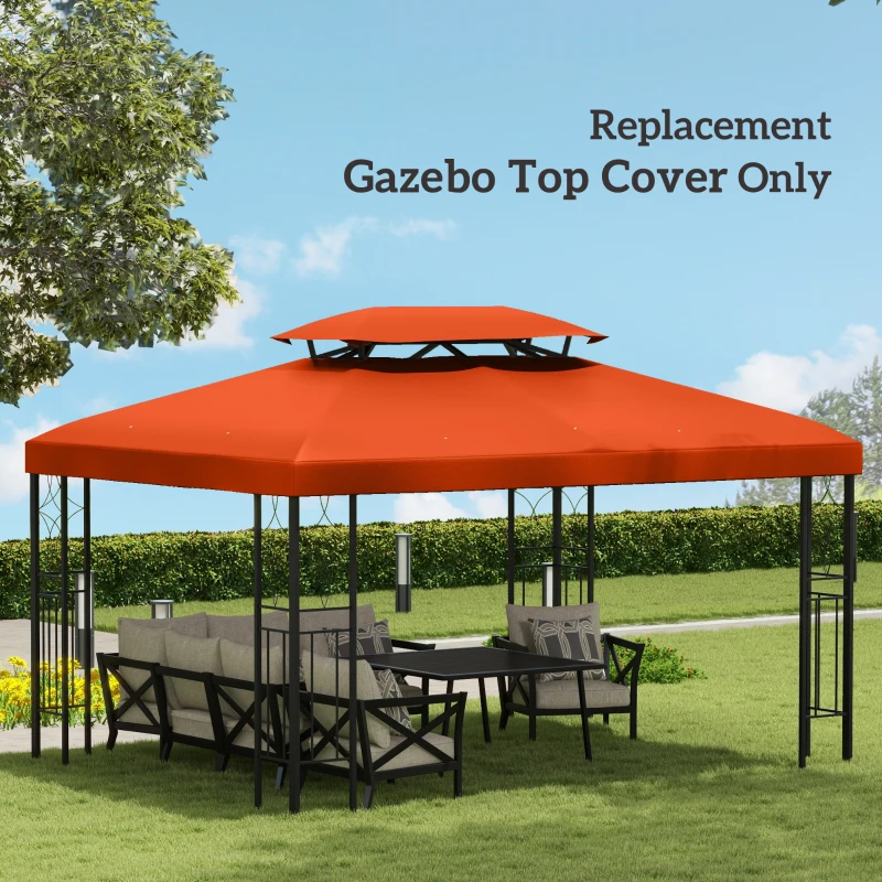 Outsunny 13' x 10' Gazebo Replacement Canopy 2 Tier Top UV Cover Pavilion Garden Patio Outdoor, Rust Red (TOP ONLY)