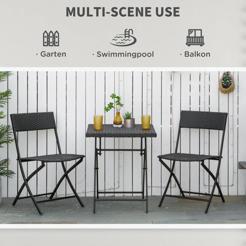 Outsunny 3-Piece Outdoor Folding Rattan Bistro Set, Mixed Brown