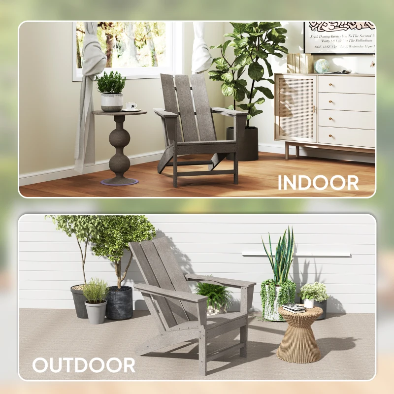 Outsunny HDPE Plastic Adirondack Chair, Muskoka Chair with High Back and Wide Armrests for Fire Pit, Patio, Porch, Dark Grey