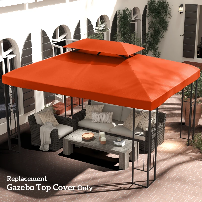 Outsunny 13' x 10' Gazebo Replacement Canopy 2 Tier Top UV Cover Pavilion Garden Patio Outdoor, Rust Red (TOP ONLY)