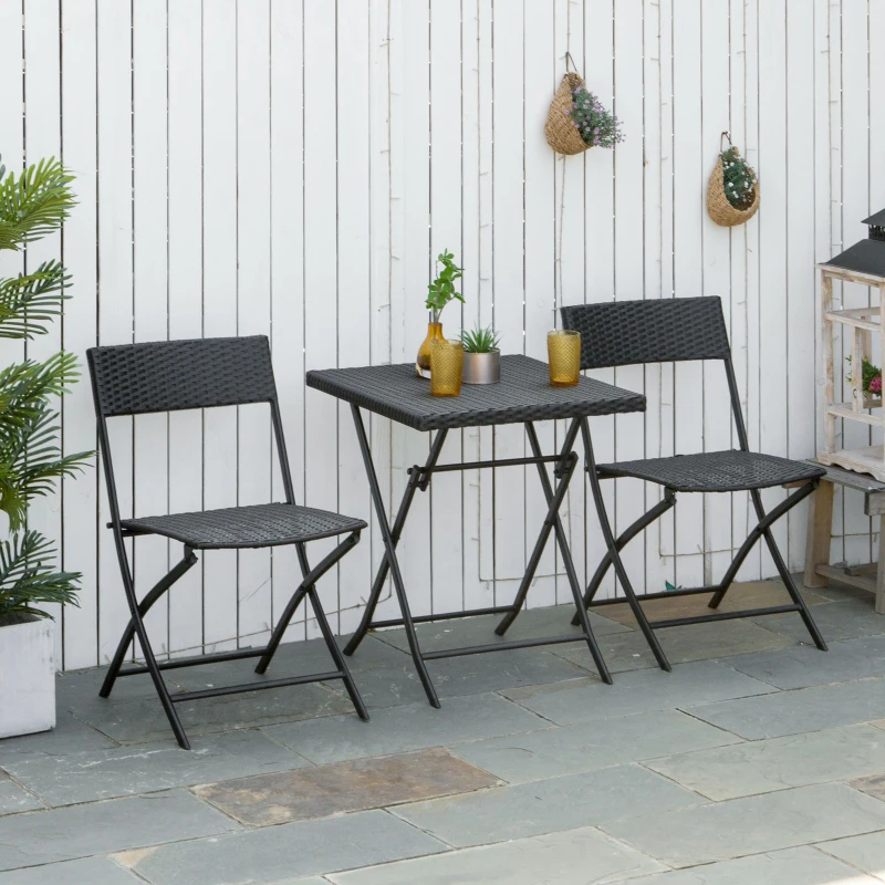 Outsunny 3-Piece Outdoor Folding Rattan Bistro Set, Mixed Brown