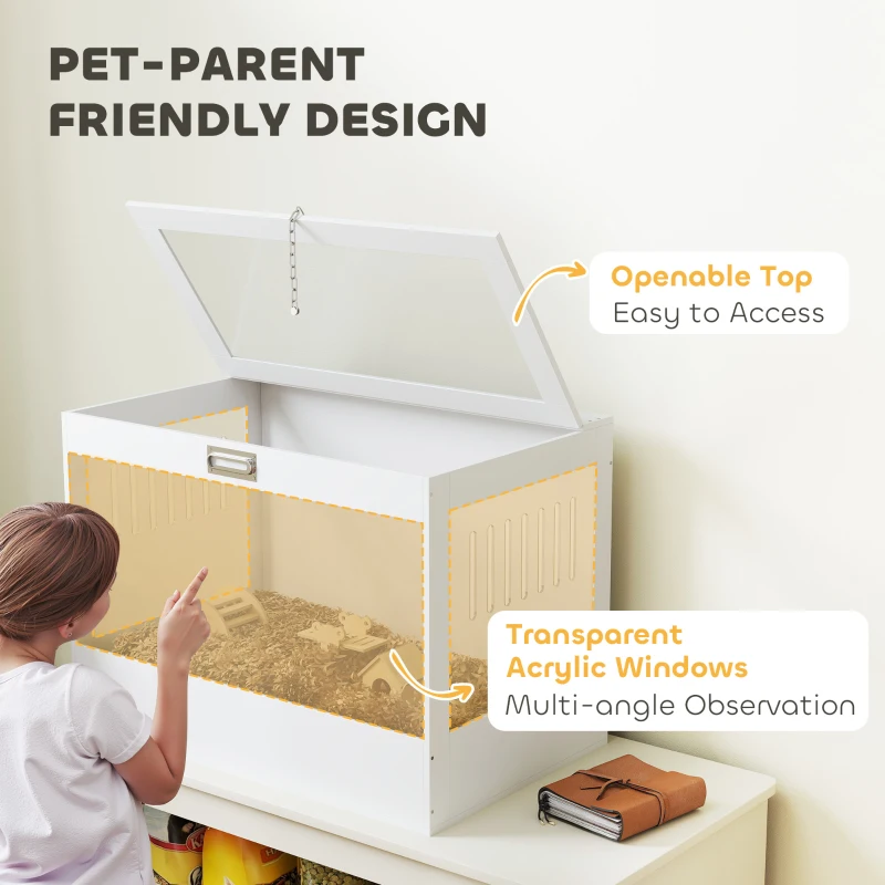 PawHut 31.5"L Hamster Cage with Openable Top, Hut, Seesaw, Ladder for Dwarf Hamster, Gerbil, White