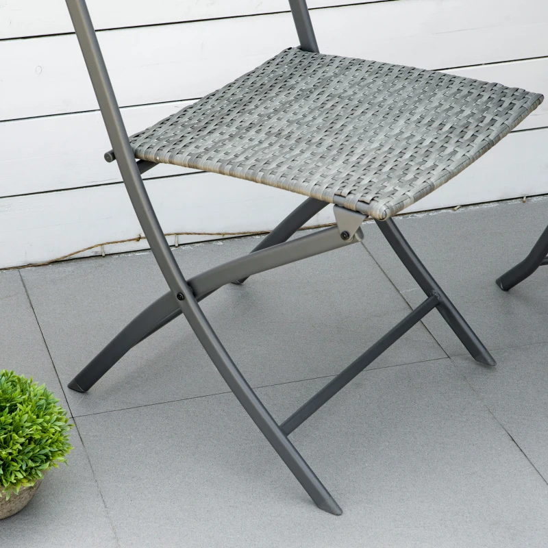Outsunny 3-Piece Outdoor Folding Rattan Bistro Set, Grey
