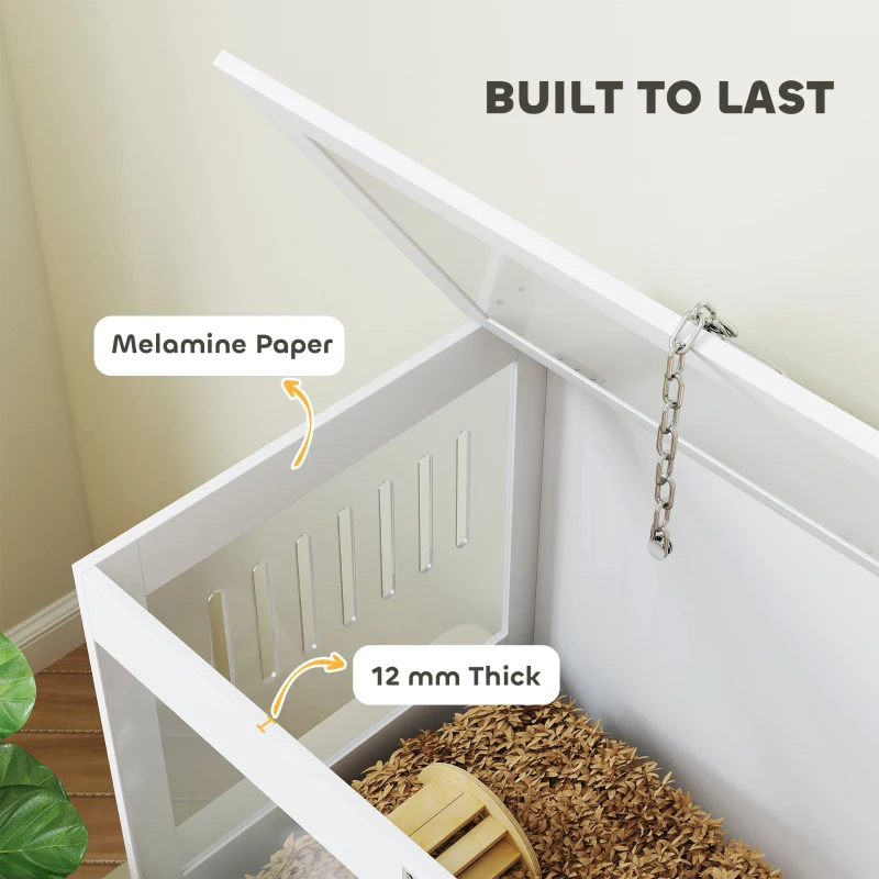 PawHut 31.5"L Hamster Cage with Openable Top, Hut, Seesaw, Ladder for Dwarf Hamster, Gerbil, White