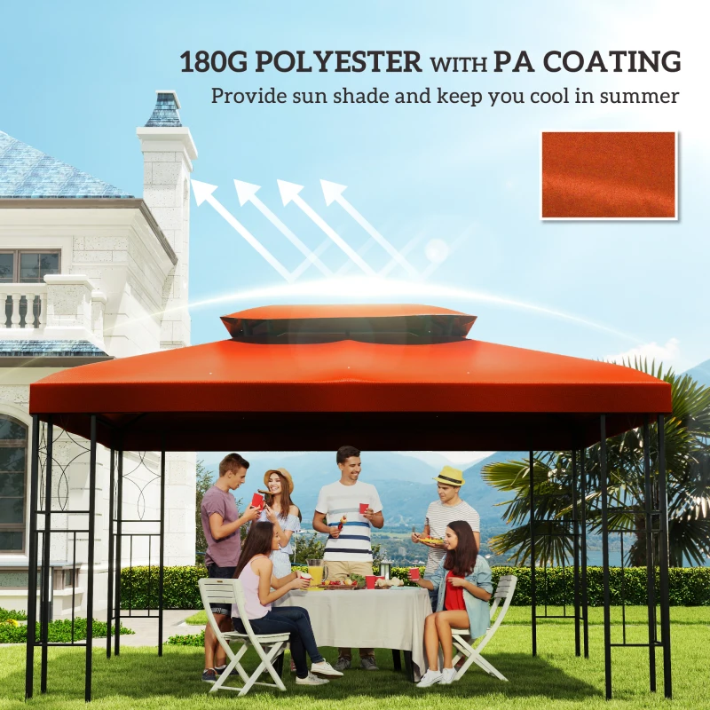 Outsunny 13' x 10' Gazebo Replacement Canopy 2 Tier Top UV Cover Pavilion Garden Patio Outdoor, Rust Red (TOP ONLY)