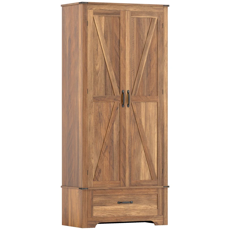 HOMCOM 72" Farmhouse Pantry Cabinet with Adjustable Shelves, Kitchen Pantry Cabinet with 2 Doors, Brown