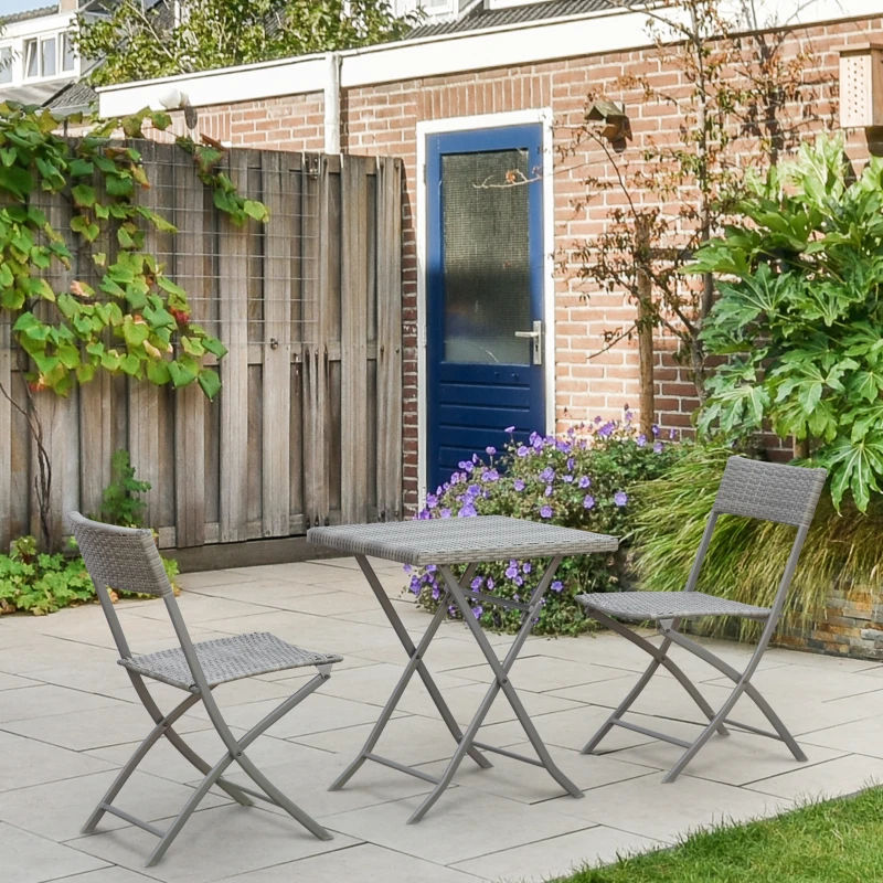 Outsunny 3-Piece Outdoor Folding Rattan Bistro Set, Grey