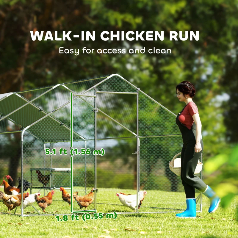 PawHut Metal Chicken Coop Run w/ Waterproof Cover, Nesting Box, Roosting Bars, for Outdoor Backyard, 9.8 x 19.7 x 6.4 ft