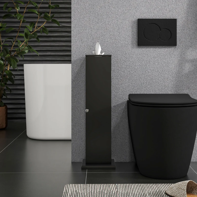 HOMCOM Small Toilet Paper Cabinet, Bathroom Corner Cabinet with Doors and Shelves for Paper Shampoo, Black