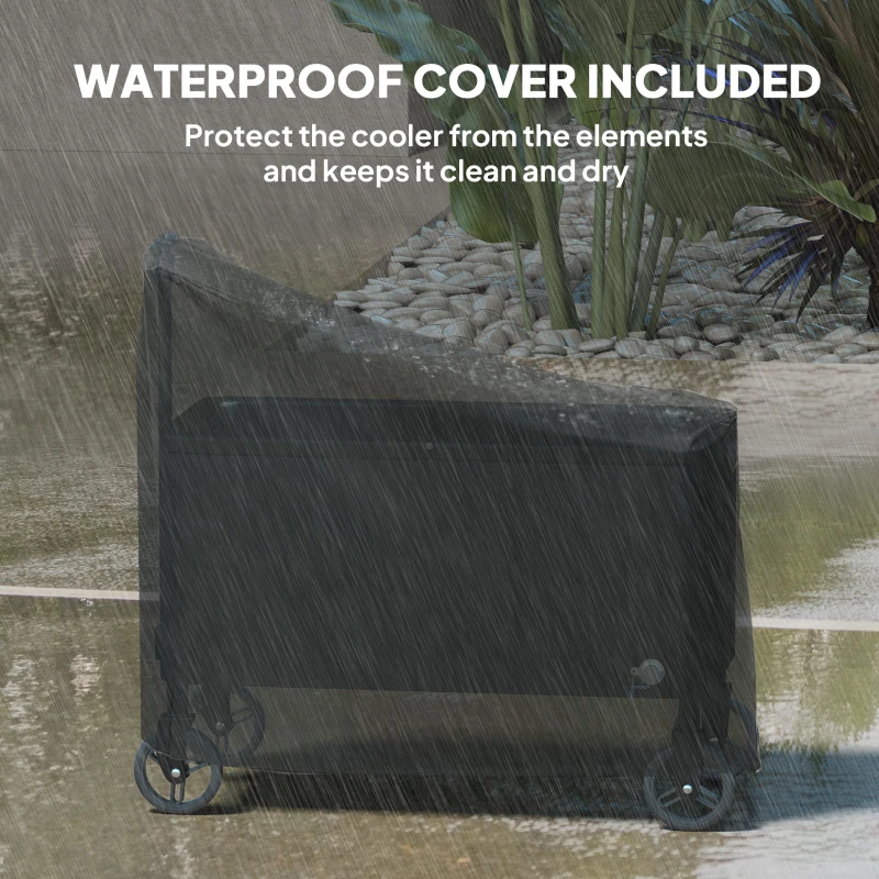 Outsunny 80-Qt Outdoor Patio Cooler Cart, Rolling Ice Chest with Adjustable Handle, Wheels, Bottle Opener, Drainage, Outdoor Beverage Cooler Bar Cart for Party BBQ Camping, Black